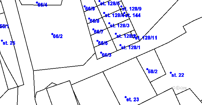 Parcela st. 66/3 v KÚ Vrbice u Valče, Katastrální mapa