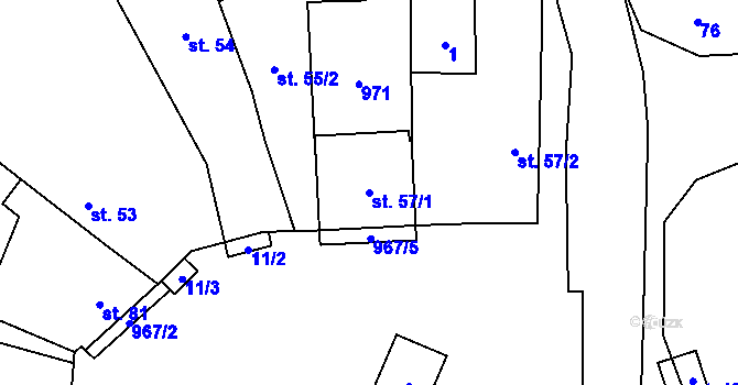 Parcela st. 57/1 v KÚ Vetlá, Katastrální mapa