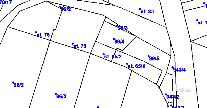 Parcela st. 65/2 v KÚ Vetlá, Katastrální mapa