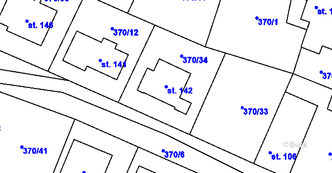 Parcela st. 142 v KÚ Vetlá, Katastrální mapa