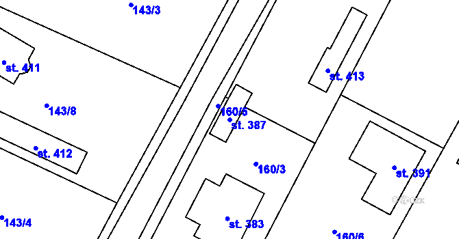 Parcela st. 387 v KÚ Vetlá, Katastrální mapa