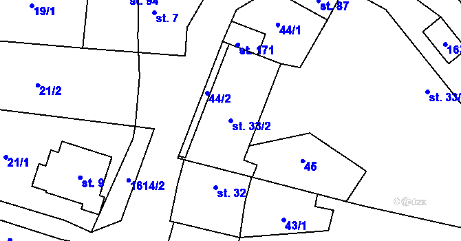Parcela st. 33/2 v KÚ Vrbice u Roudnice nad Labem, Katastrální mapa