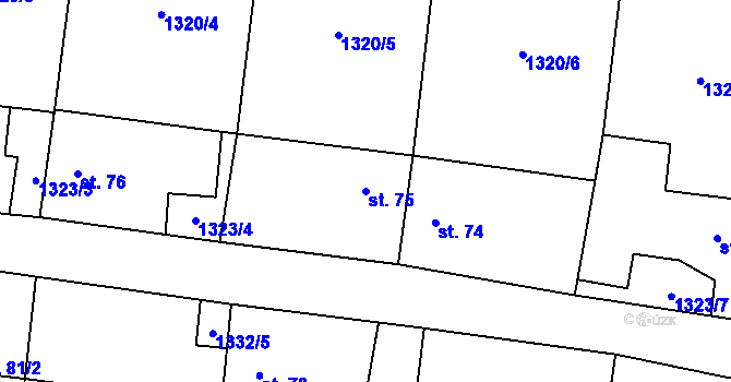 Parcela st. 75 v KÚ Vrbice u Roudnice nad Labem, Katastrální mapa