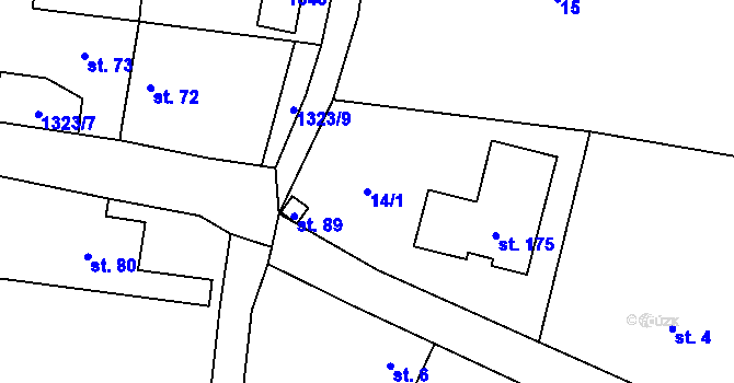 Parcela st. 14/1 v KÚ Vrbice u Roudnice nad Labem, Katastrální mapa