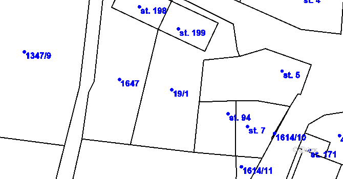 Parcela st. 19/1 v KÚ Vrbice u Roudnice nad Labem, Katastrální mapa