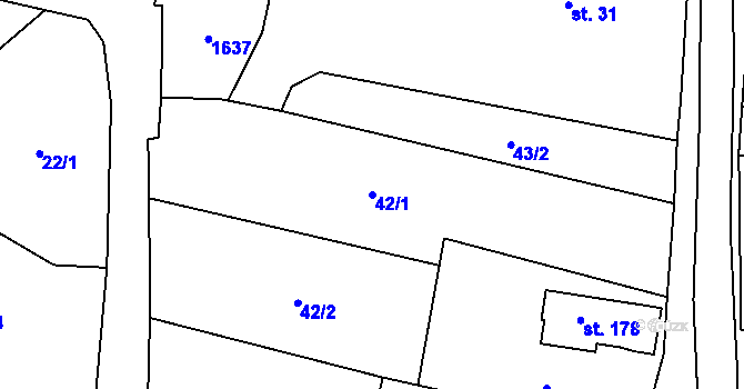 Parcela st. 42/1 v KÚ Vrbice u Roudnice nad Labem, Katastrální mapa