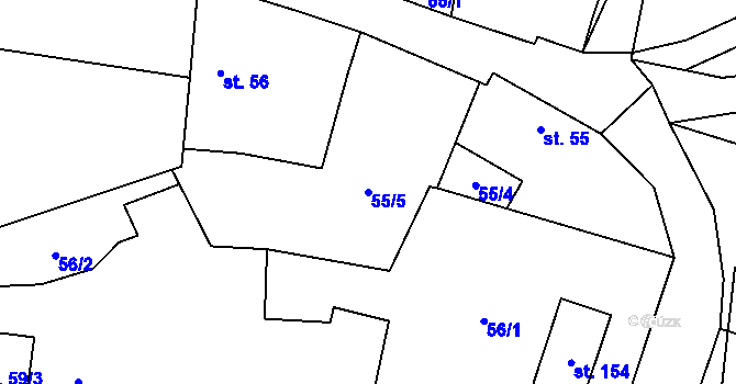 Parcela st. 55/5 v KÚ Vrbice u Roudnice nad Labem, Katastrální mapa