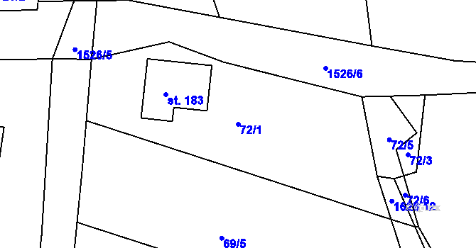 Parcela st. 72/1 v KÚ Vrbice u Roudnice nad Labem, Katastrální mapa