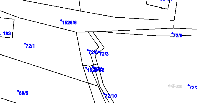 Parcela st. 72/3 v KÚ Vrbice u Roudnice nad Labem, Katastrální mapa