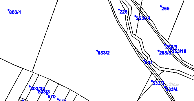 Parcela st. 533/2 v KÚ Vrbice u Roudnice nad Labem, Katastrální mapa