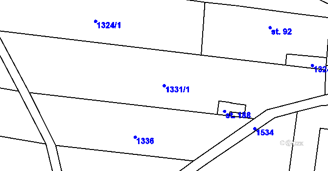 Parcela st. 1331/1 v KÚ Vrbice u Roudnice nad Labem, Katastrální mapa