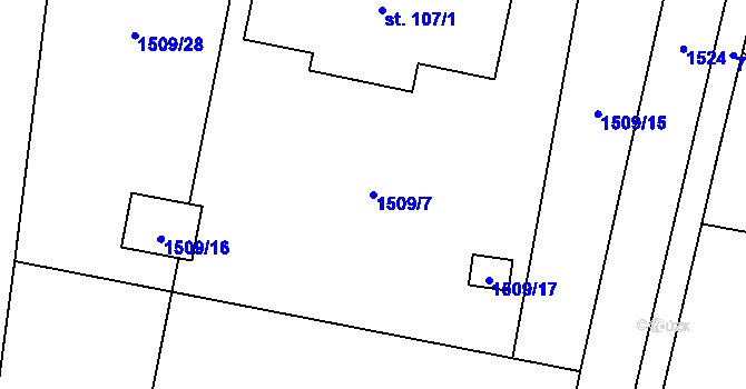 Parcela st. 1509/7 v KÚ Vrbice u Roudnice nad Labem, Katastrální mapa