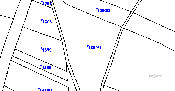 Parcela st. 1390/1 v KÚ Vrbice u Roudnice nad Labem, Katastrální mapa