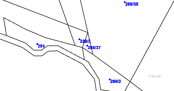 Parcela st. 288/37 v KÚ Vrbice u Roudnice nad Labem, Katastrální mapa