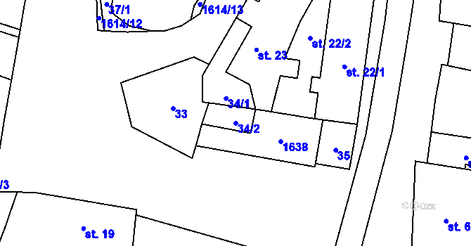 Parcela st. 34/2 v KÚ Vrbice u Roudnice nad Labem, Katastrální mapa