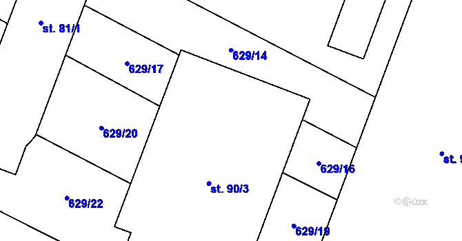 Parcela st. 90/2 v KÚ Vrbice nad Cidlinou, Katastrální mapa
