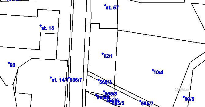 Parcela st. 12/1 v KÚ Vrbice nad Cidlinou, Katastrální mapa