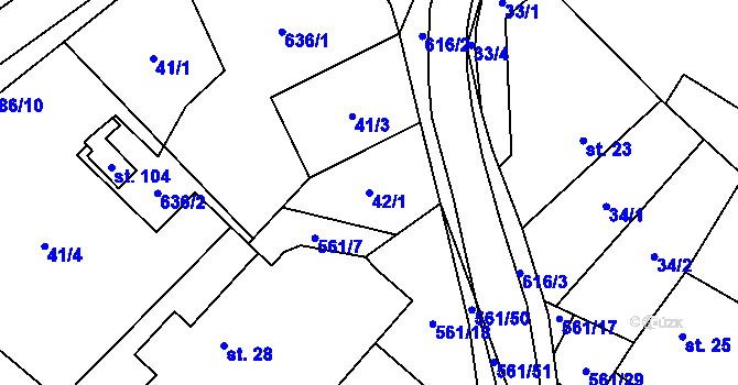 Parcela st. 42/1 v KÚ Vrbice nad Cidlinou, Katastrální mapa