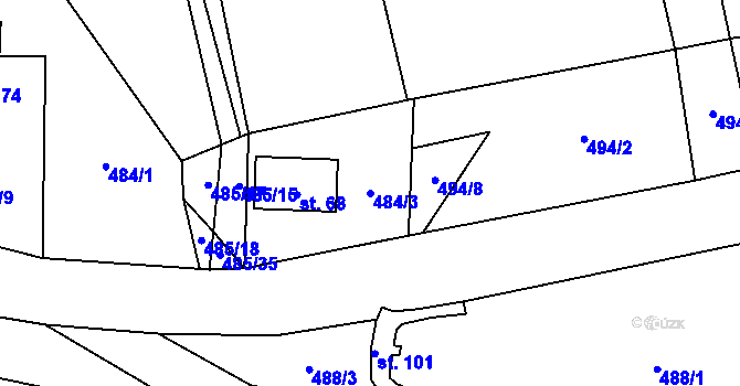 Parcela st. 484/3 v KÚ Vrbice nad Cidlinou, Katastrální mapa