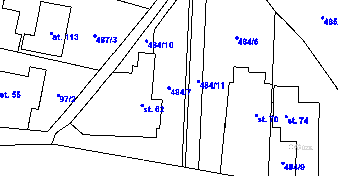 Parcela st. 484/7 v KÚ Vrbice nad Cidlinou, Katastrální mapa