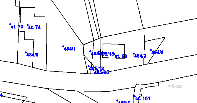 Parcela st. 485/15 v KÚ Vrbice nad Cidlinou, Katastrální mapa