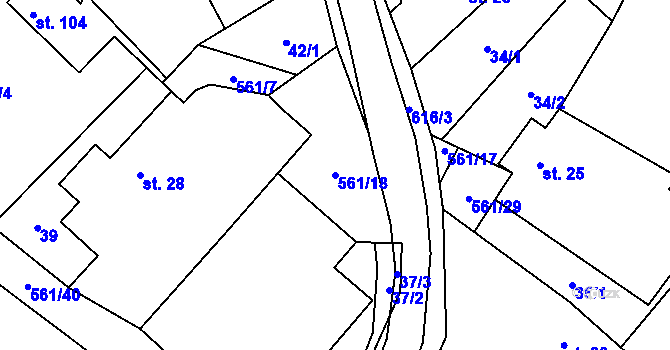 Parcela st. 561/18 v KÚ Vrbice nad Cidlinou, Katastrální mapa
