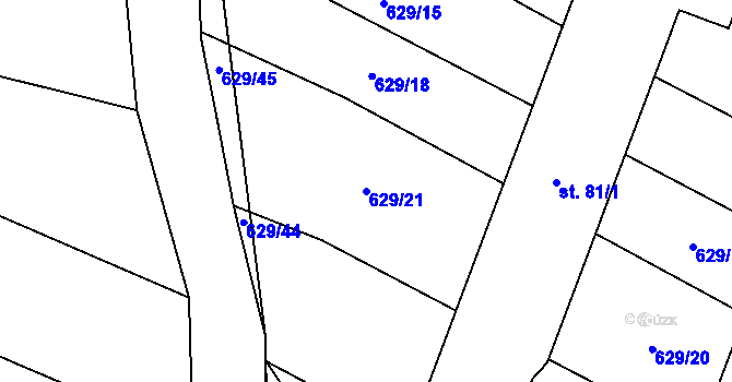 Parcela st. 629/21 v KÚ Vrbice nad Cidlinou, Katastrální mapa