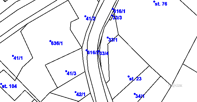 Parcela st. 33/4 v KÚ Vrbice nad Cidlinou, Katastrální mapa