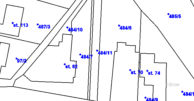 Parcela st. 484/11 v KÚ Vrbice nad Cidlinou, Katastrální mapa