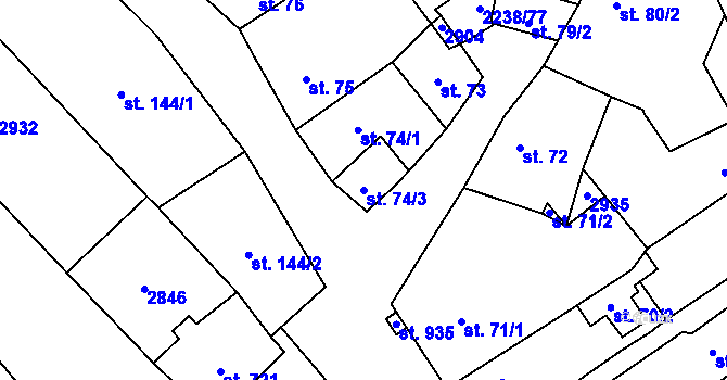Parcela st. 74/3 v KÚ Vrbice u Velkých Pavlovic, Katastrální mapa
