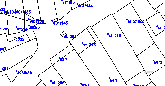 Parcela st. 215 v KÚ Vrbice u Velkých Pavlovic, Katastrální mapa