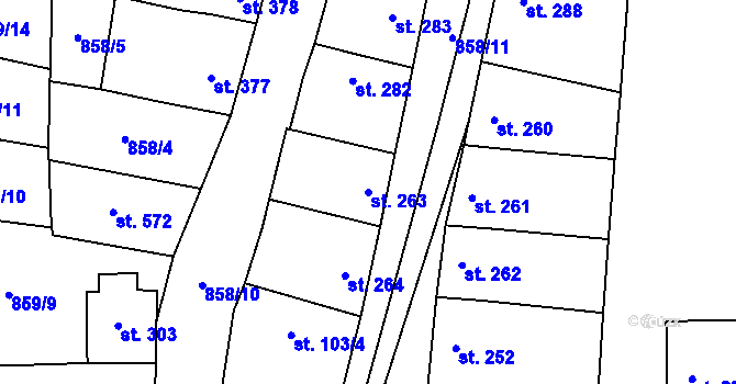 Parcela st. 263 v KÚ Vrbice u Velkých Pavlovic, Katastrální mapa