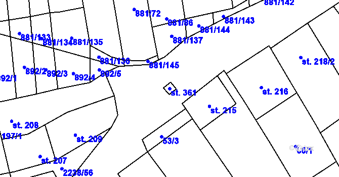 Parcela st. 361 v KÚ Vrbice u Velkých Pavlovic, Katastrální mapa