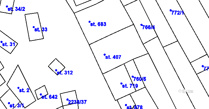 Parcela st. 407 v KÚ Vrbice u Velkých Pavlovic, Katastrální mapa