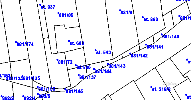 Parcela st. 543 v KÚ Vrbice u Velkých Pavlovic, Katastrální mapa