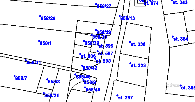 Parcela st. 597 v KÚ Vrbice u Velkých Pavlovic, Katastrální mapa