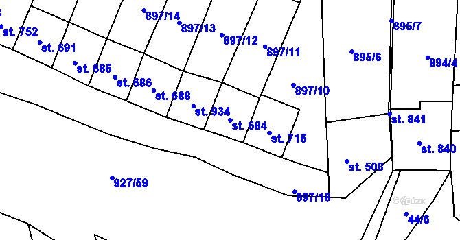 Parcela st. 684 v KÚ Vrbice u Velkých Pavlovic, Katastrální mapa