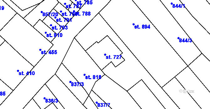 Parcela st. 727 v KÚ Vrbice u Velkých Pavlovic, Katastrální mapa