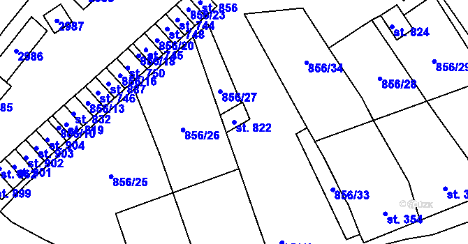 Parcela st. 822 v KÚ Vrbice u Velkých Pavlovic, Katastrální mapa