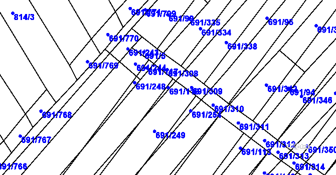 Parcela st. 691/116 v KÚ Vrbice u Velkých Pavlovic, Katastrální mapa