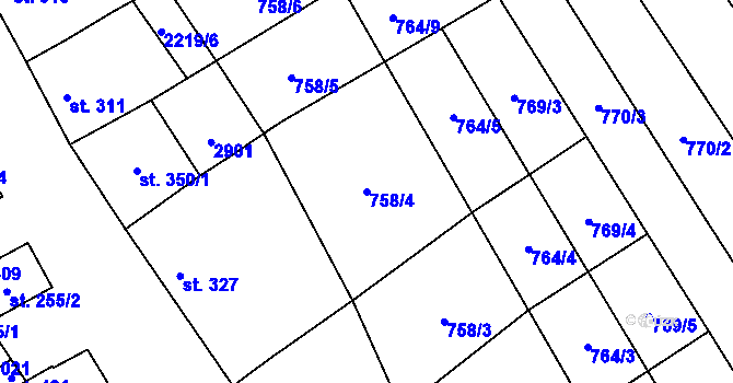 Parcela st. 758/4 v KÚ Vrbice u Velkých Pavlovic, Katastrální mapa