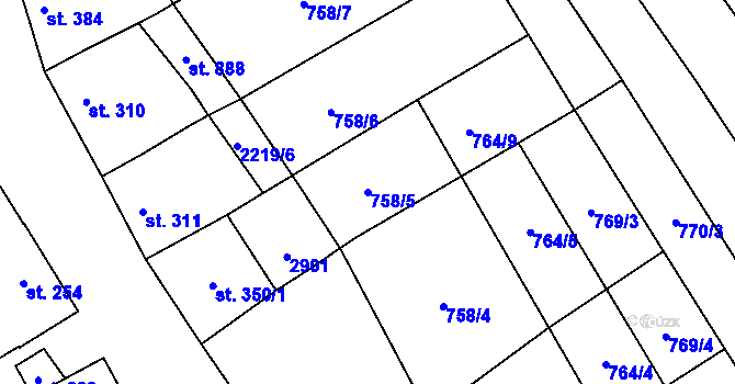 Parcela st. 758/5 v KÚ Vrbice u Velkých Pavlovic, Katastrální mapa