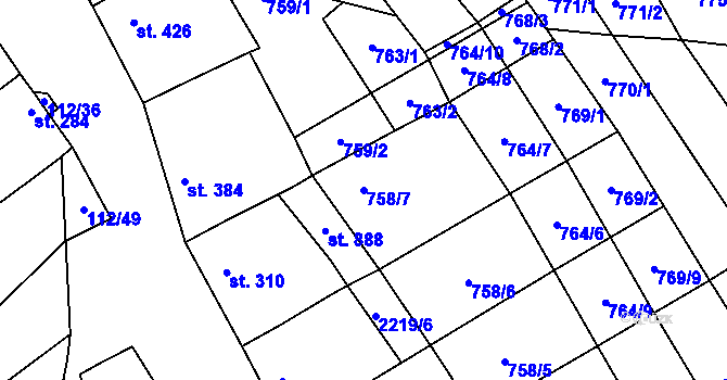 Parcela st. 758/7 v KÚ Vrbice u Velkých Pavlovic, Katastrální mapa