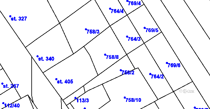 Parcela st. 758/8 v KÚ Vrbice u Velkých Pavlovic, Katastrální mapa