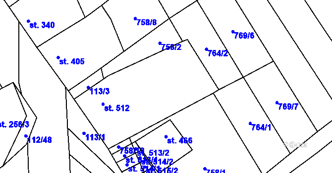 Parcela st. 758/10 v KÚ Vrbice u Velkých Pavlovic, Katastrální mapa