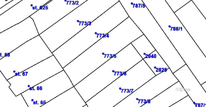 Parcela st. 773/5 v KÚ Vrbice u Velkých Pavlovic, Katastrální mapa