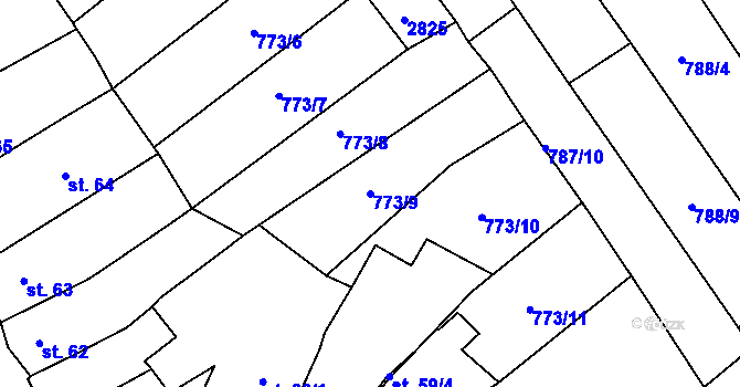 Parcela st. 773/9 v KÚ Vrbice u Velkých Pavlovic, Katastrální mapa