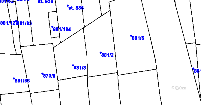 Parcela st. 881/2 v KÚ Vrbice u Velkých Pavlovic, Katastrální mapa