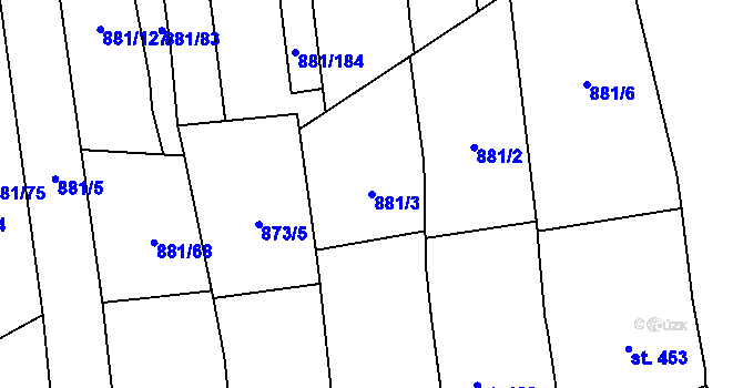 Parcela st. 881/3 v KÚ Vrbice u Velkých Pavlovic, Katastrální mapa