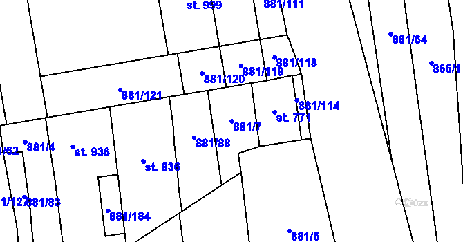 Parcela st. 881/7 v KÚ Vrbice u Velkých Pavlovic, Katastrální mapa